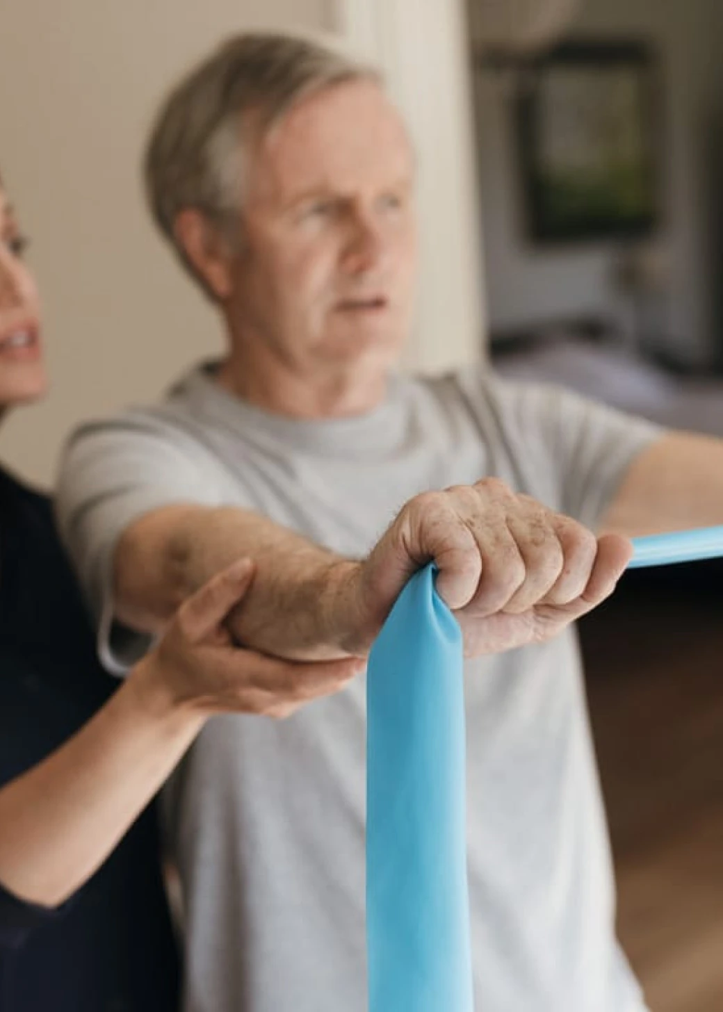 At home rehabilitation and strengthening stretches supported by a physio nurse